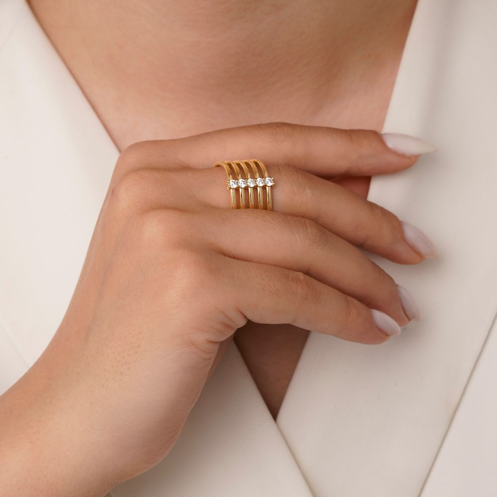 انگشتر شوپینگ نگین دار طلایی (پک 2 عددی)