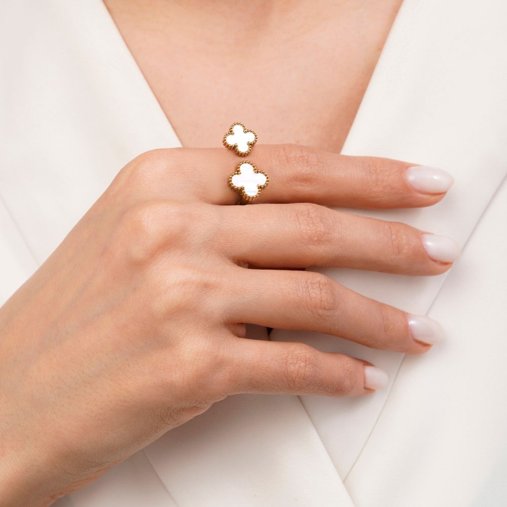 تصویر انگشتر ونکلیف سفید استیل 304 طلایی 13/11 میل (پک 2 عددی)