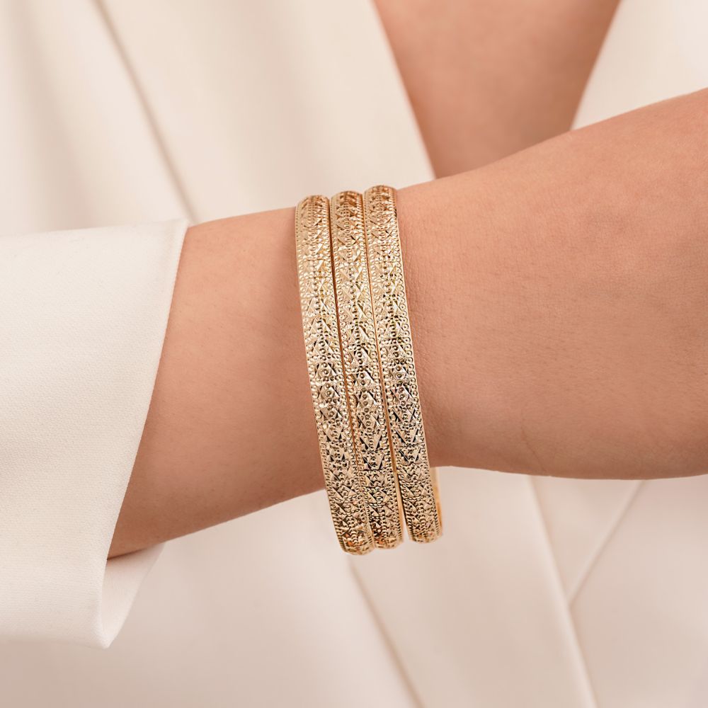 تصویر النگو 7 میل زنانه کد717 طلایی ضمانتی(بسته3 عددی)	