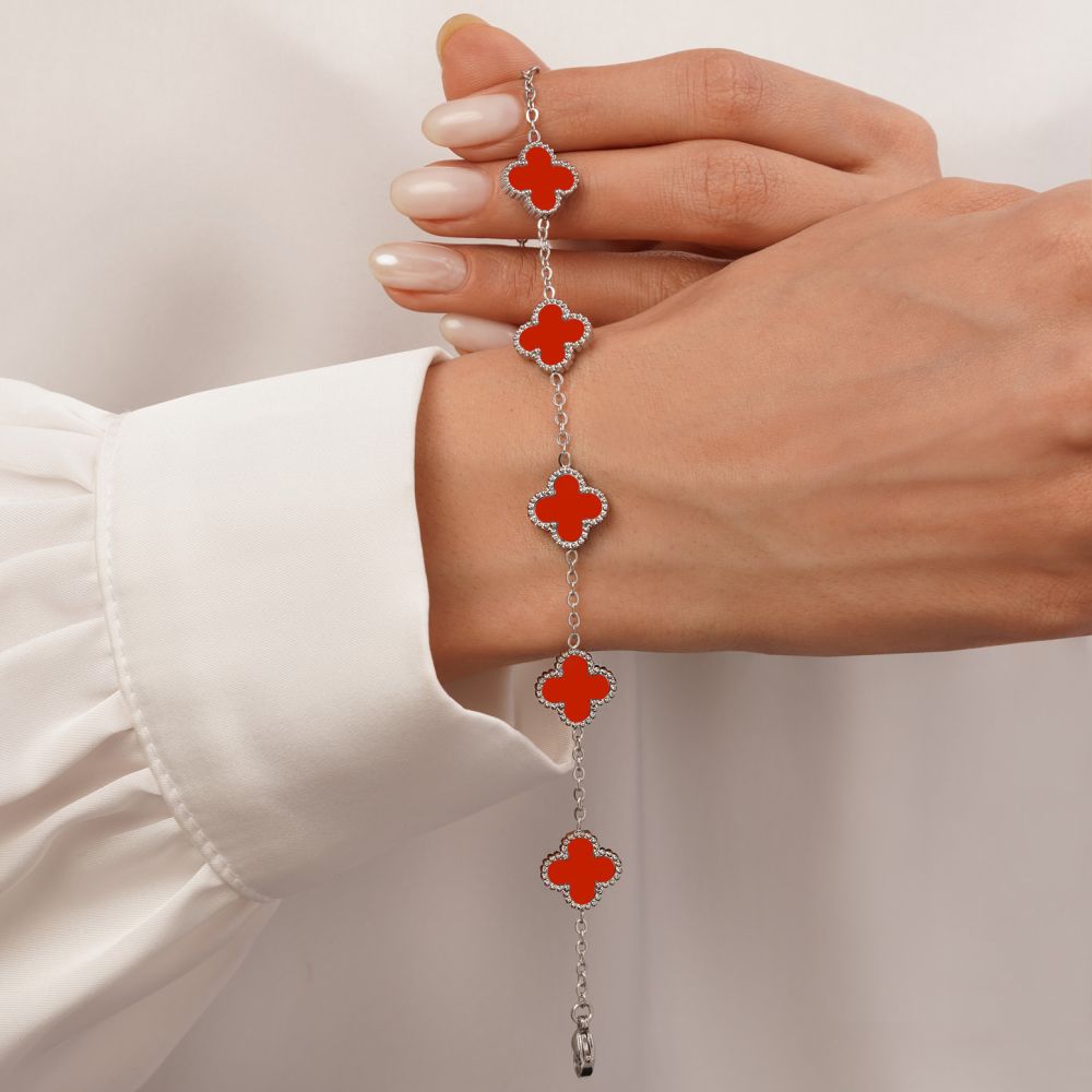 تصویر دستبند استیل304 ونکلیف قرمز سفید