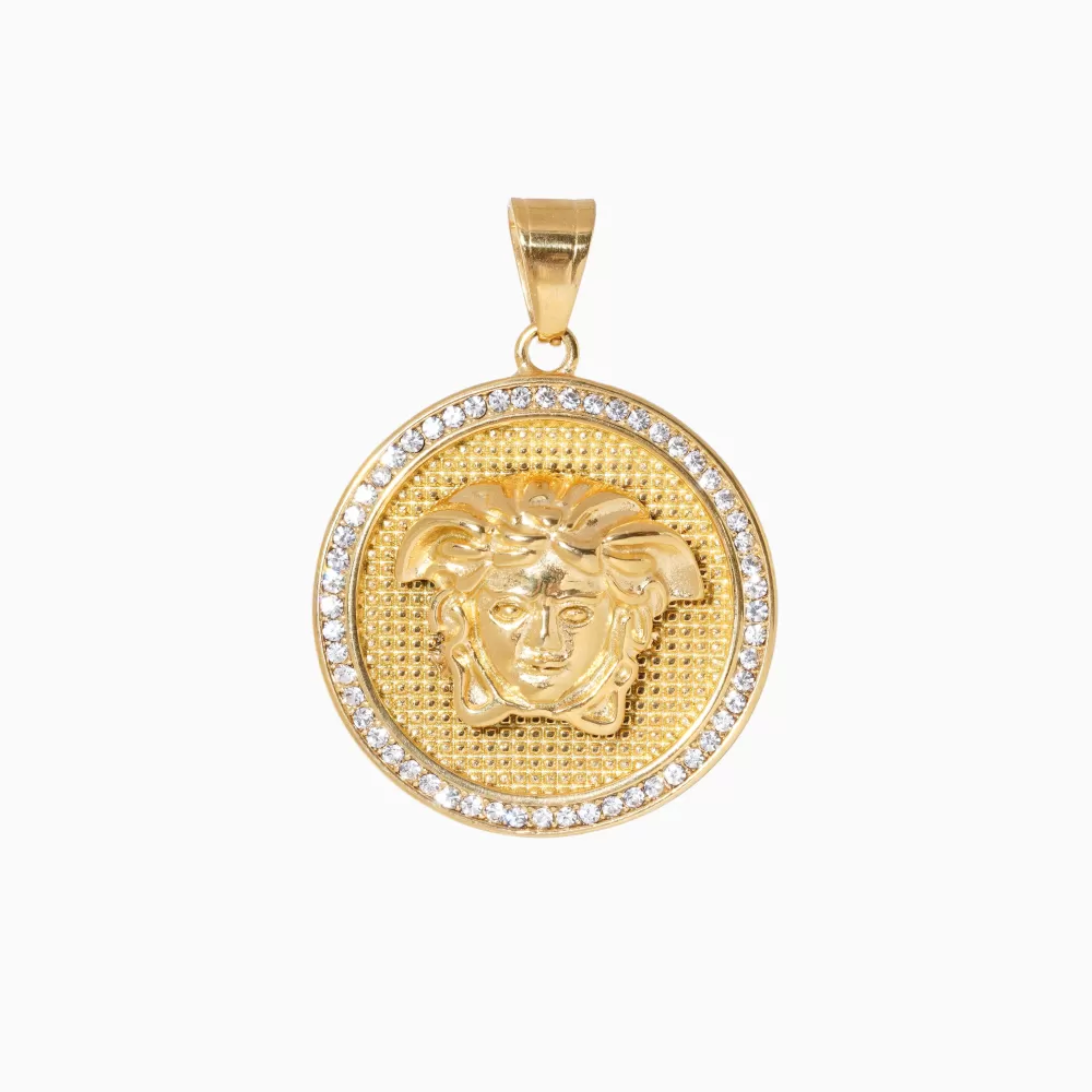 تصویر پلاک استیل نگین دار VERSACE طلایی