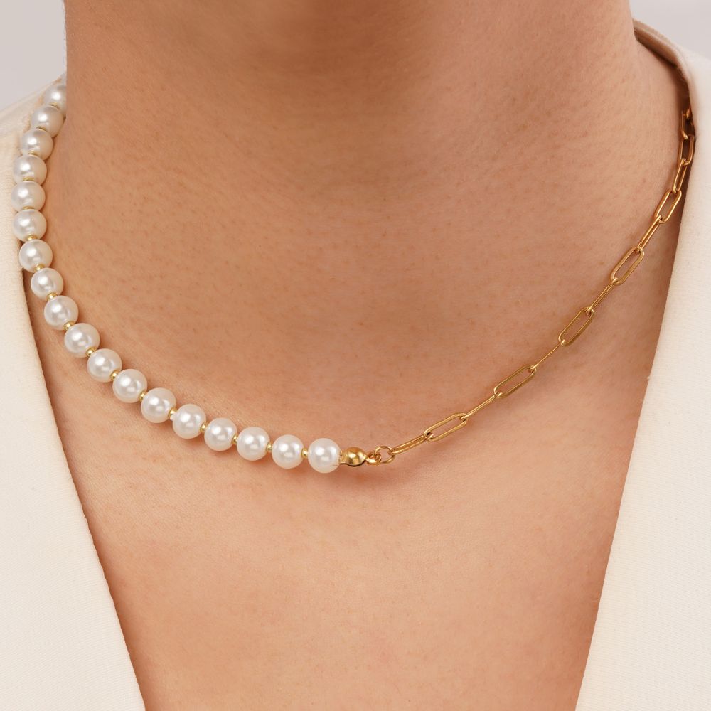 گردنبند استیل مروارید دایره 