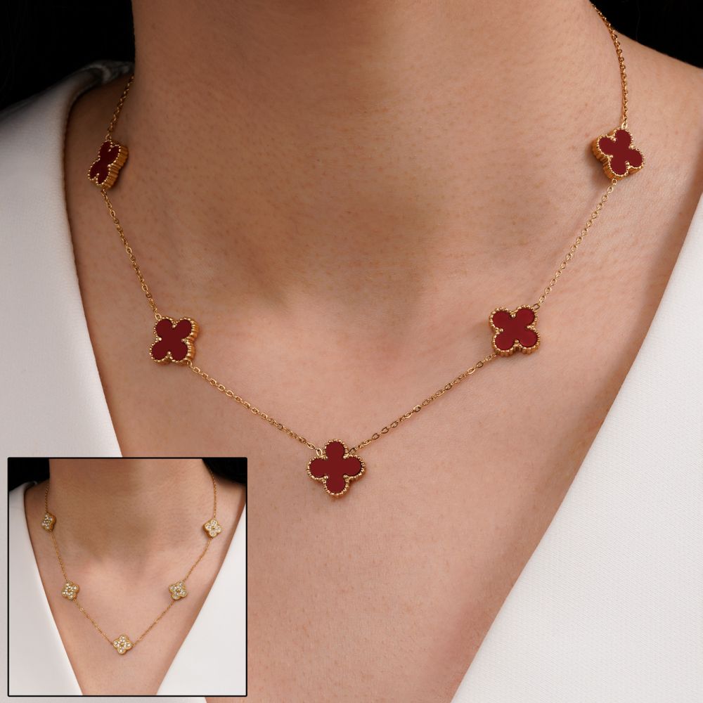 تصویر گردنبند استیل 304 ونکلیف قرمز 13میل طلایی ( 2رنگ)