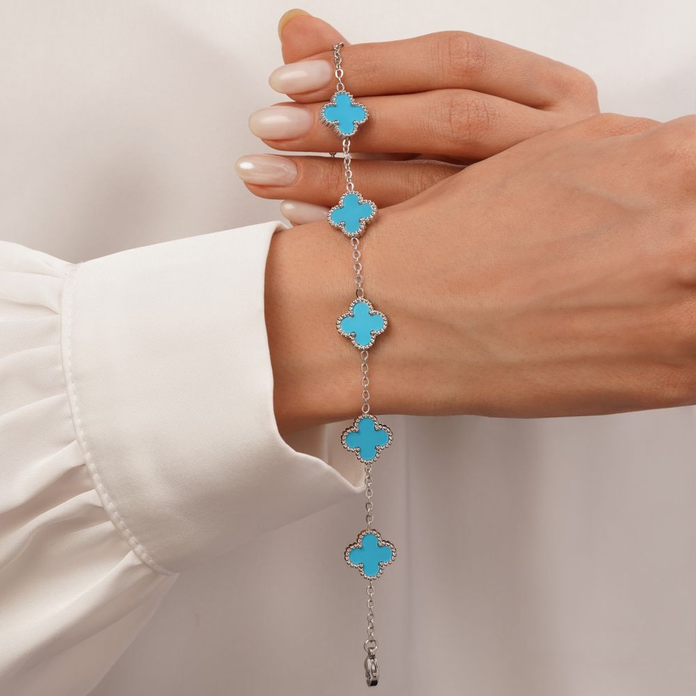 دستبند استیل304 ونکلیف آبی سفید