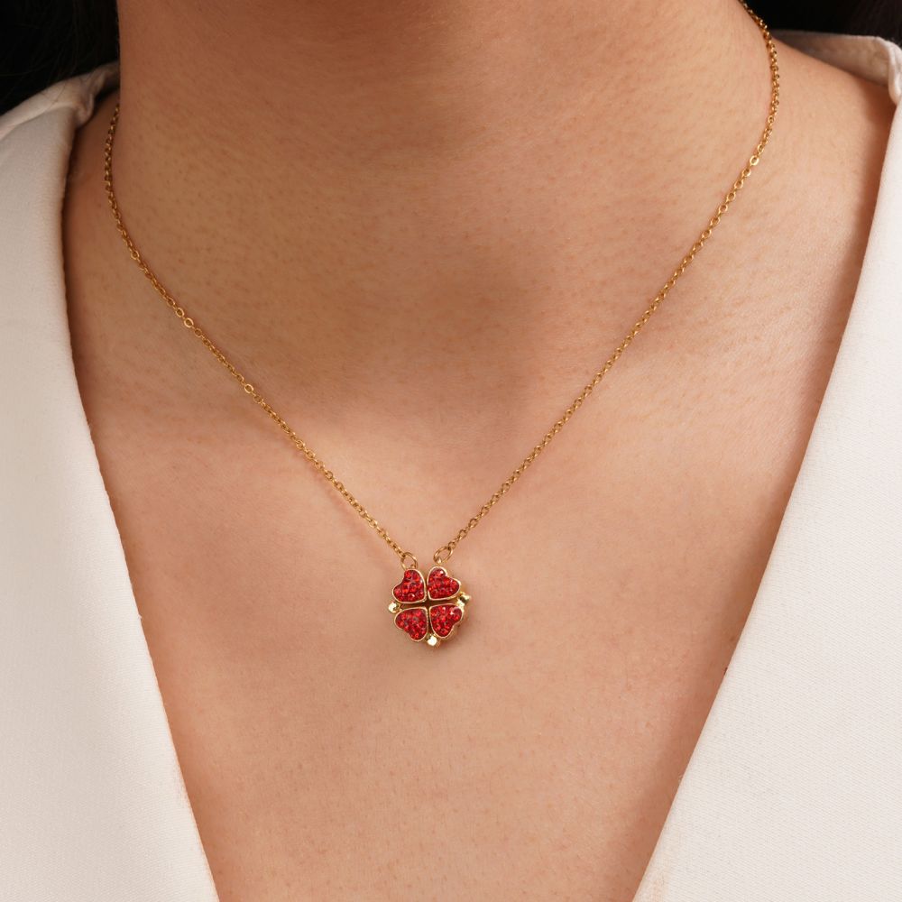 تصویر گردنبند استیل پلاک دار قلب مغناطیسی طلایی