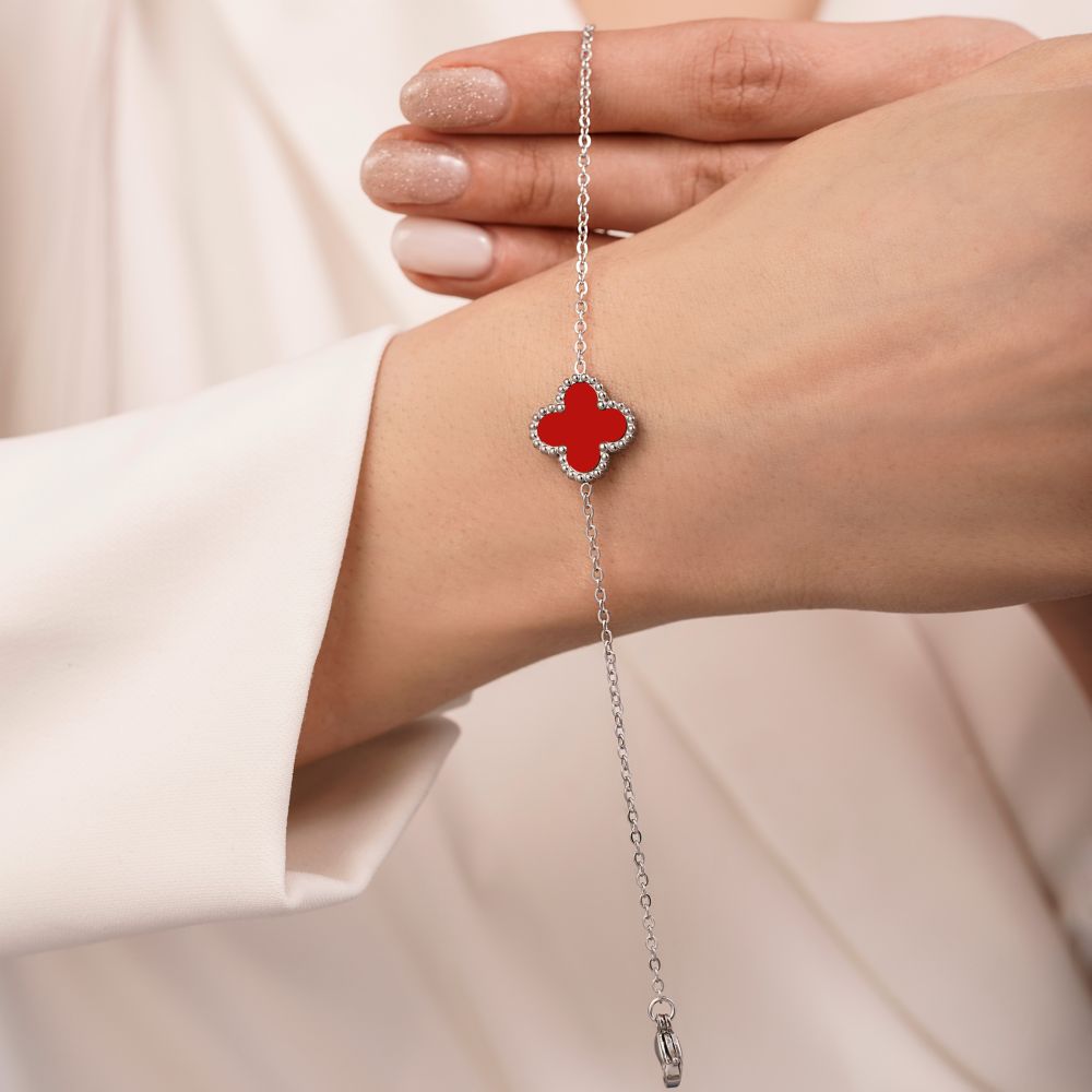 تصویر دستبند استیل304 ونکلیف 15 میل قرمز سفید