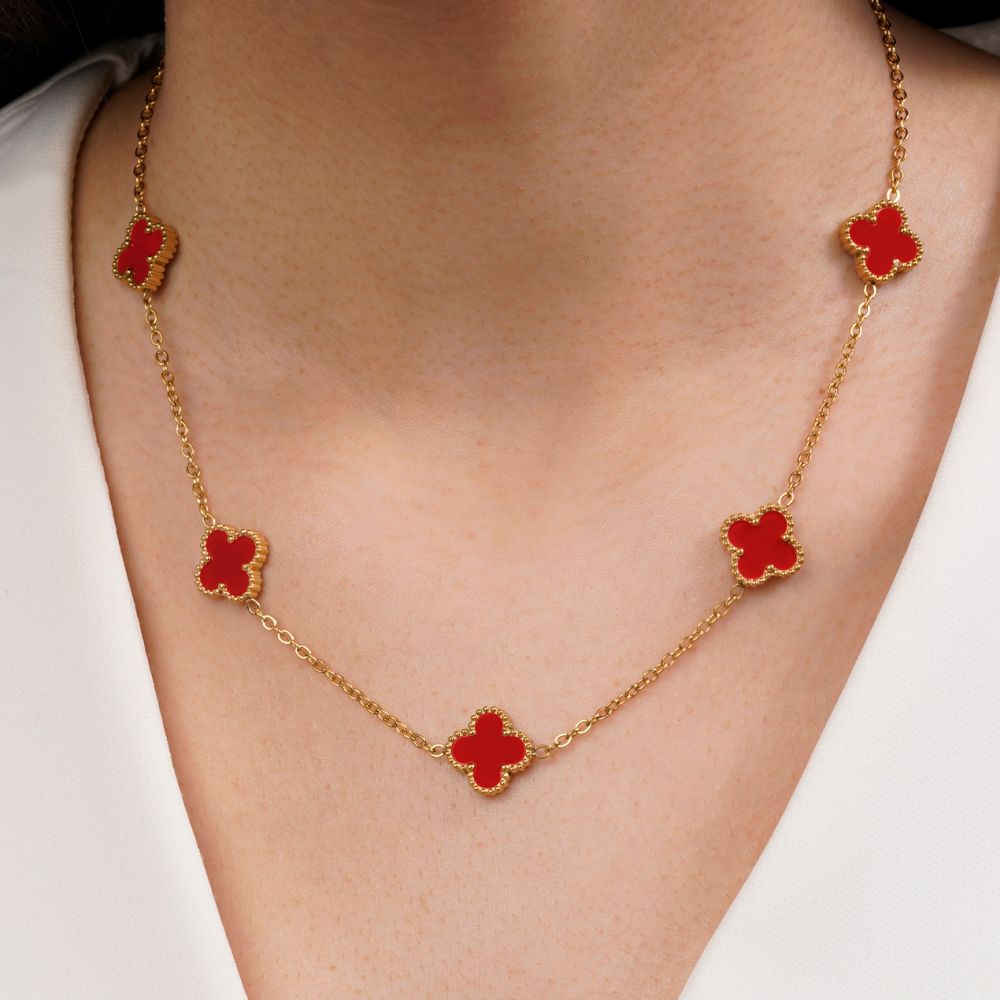 تصویر گردنبند ونکلیف قرمز طلایی استیل 304