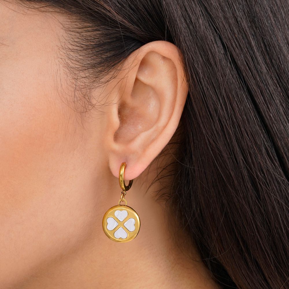 تصویر گوشواره استیل 304 حلقه ای سفید طلایی