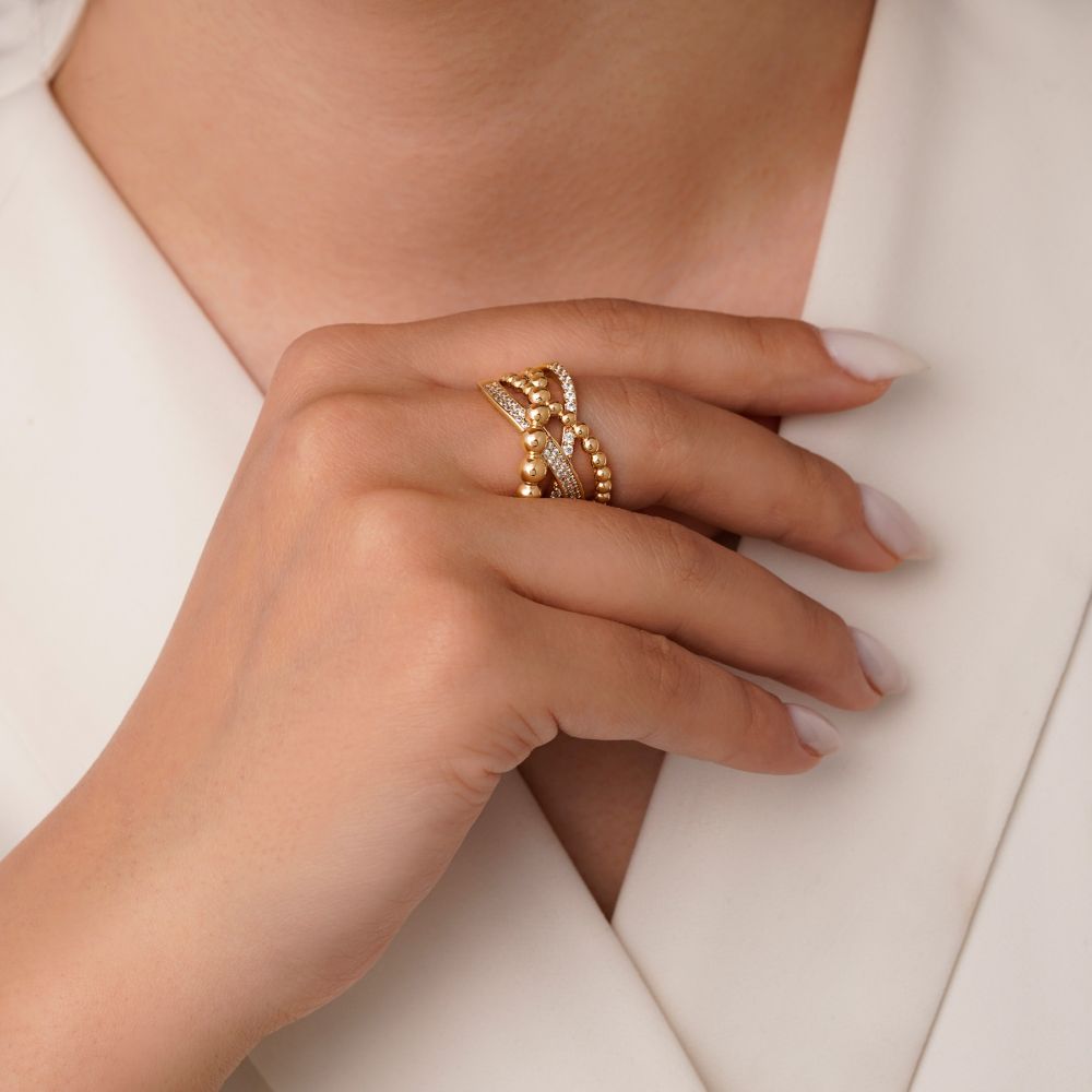 تصویر انگشتر شوپینگ نگین دار طلایی (پک 3 عددی)