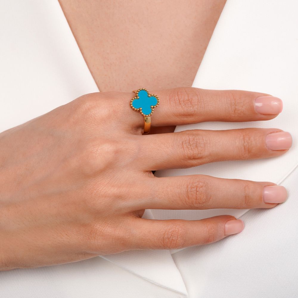 تصویر انگشتر استیل304 ونکلیف آبی 13 میل طلایی(فری سایز)