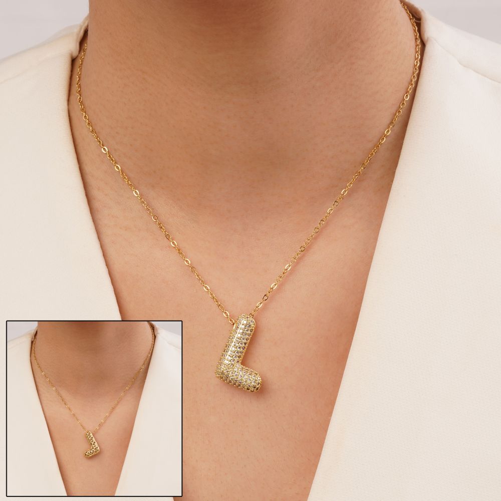 تصویر گردنبند رادیوم پلاک دار حروف L طلایی