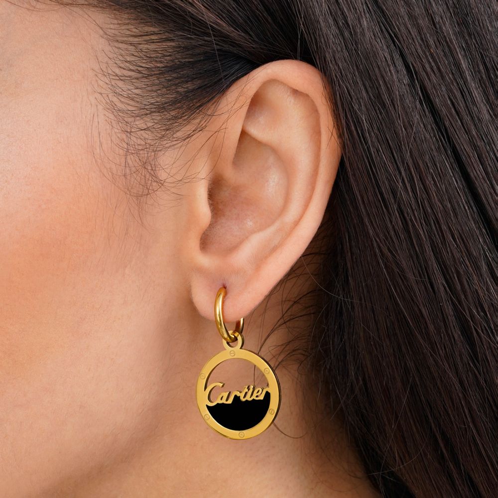 تصویر گوشواره استیل 304 کارتیر مشکی طلایی