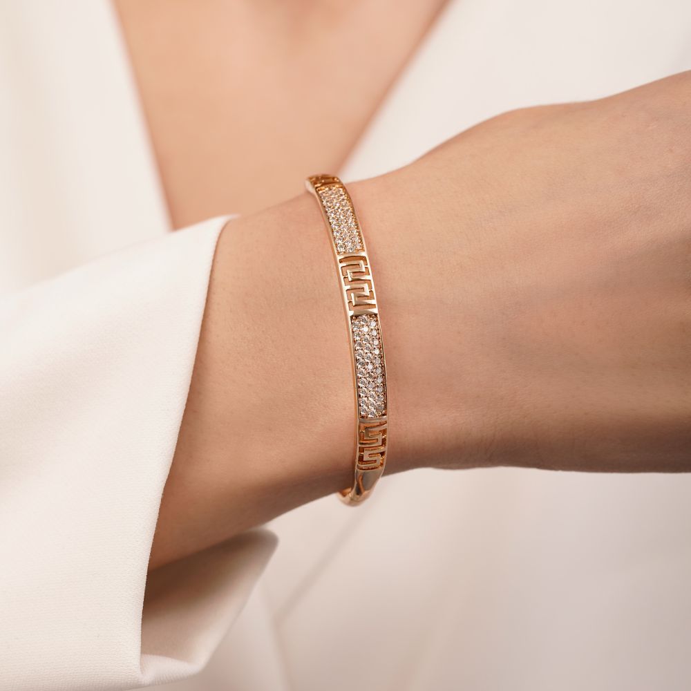 تصویر دستبند النگویی شوپینگ ورساچه نگین دار 6 میل طلایی