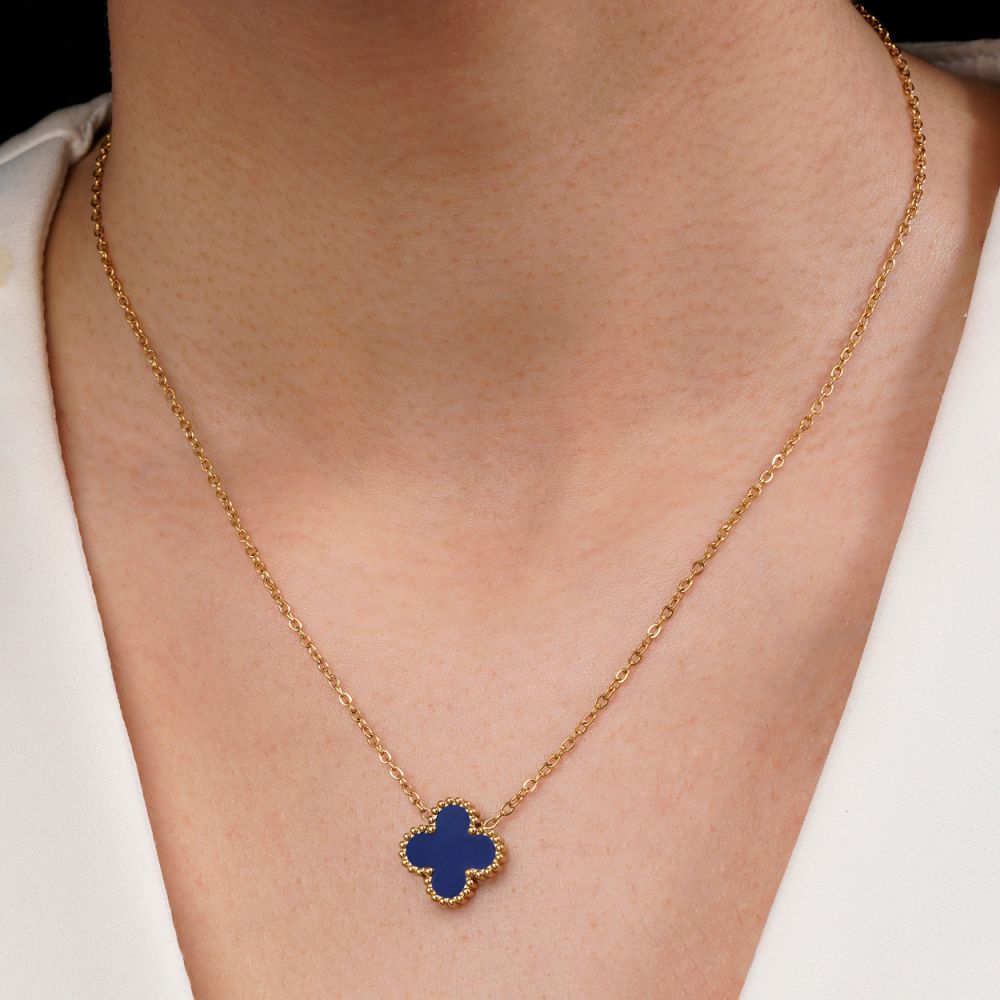 گردنبند استیل304 ونکلیف سرمه ای 15میل طلایی