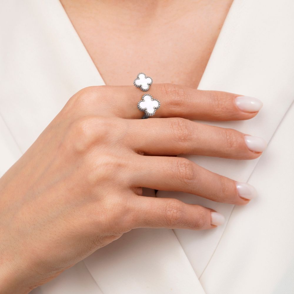 تصویر انگشتر ونکلیف سفید استیل 304 نقره ای 13/11 میل (پک 2 عددی)