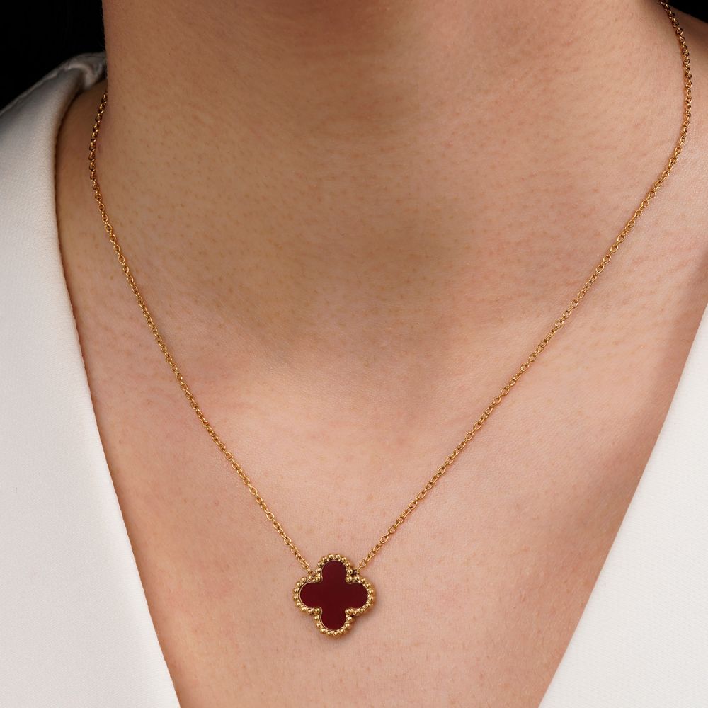 تصویر گردنبند استیل304 ونکلیف زرشکی 15میل طلایی