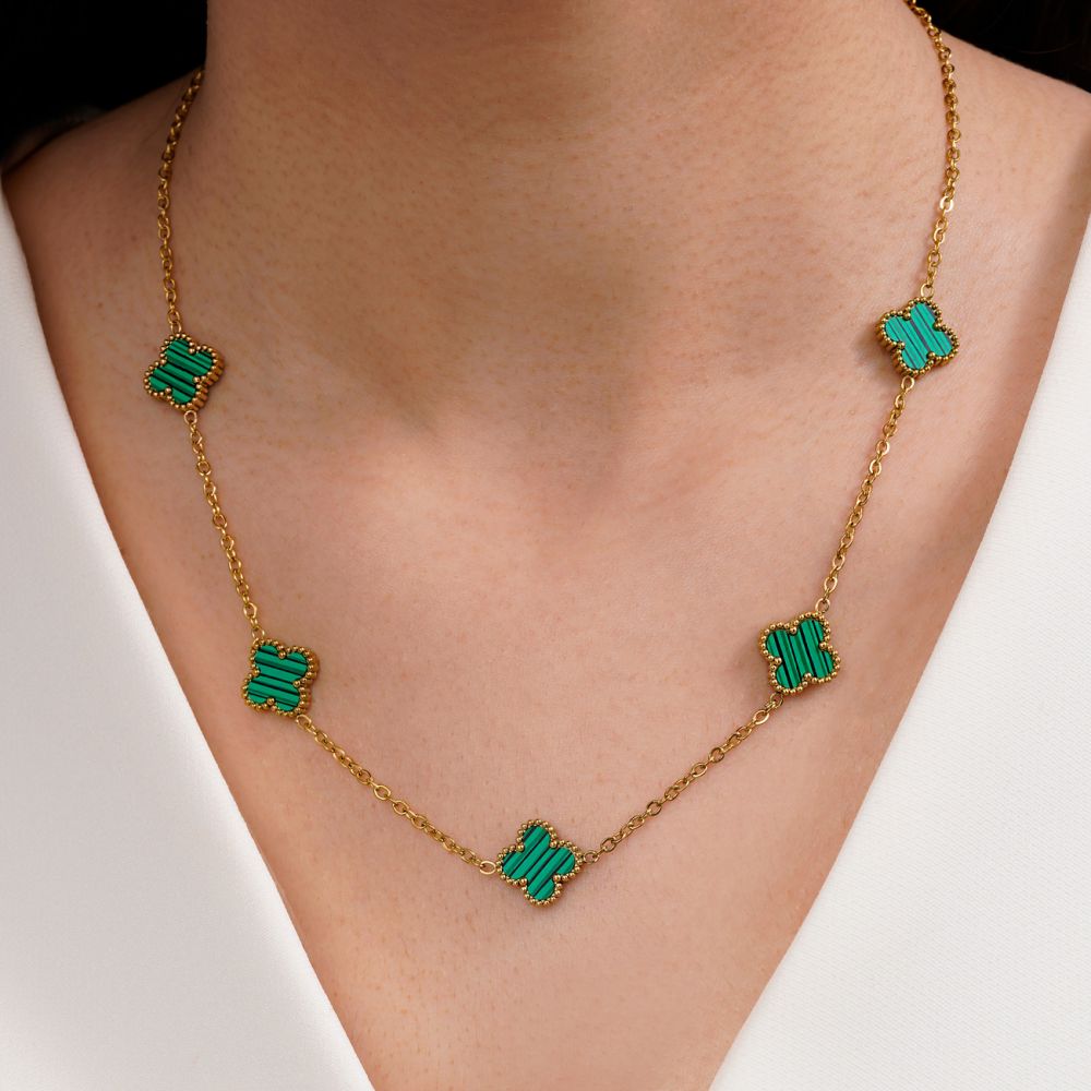 تصویر گردنبند ونکلیف سبز طلایی استیل 304