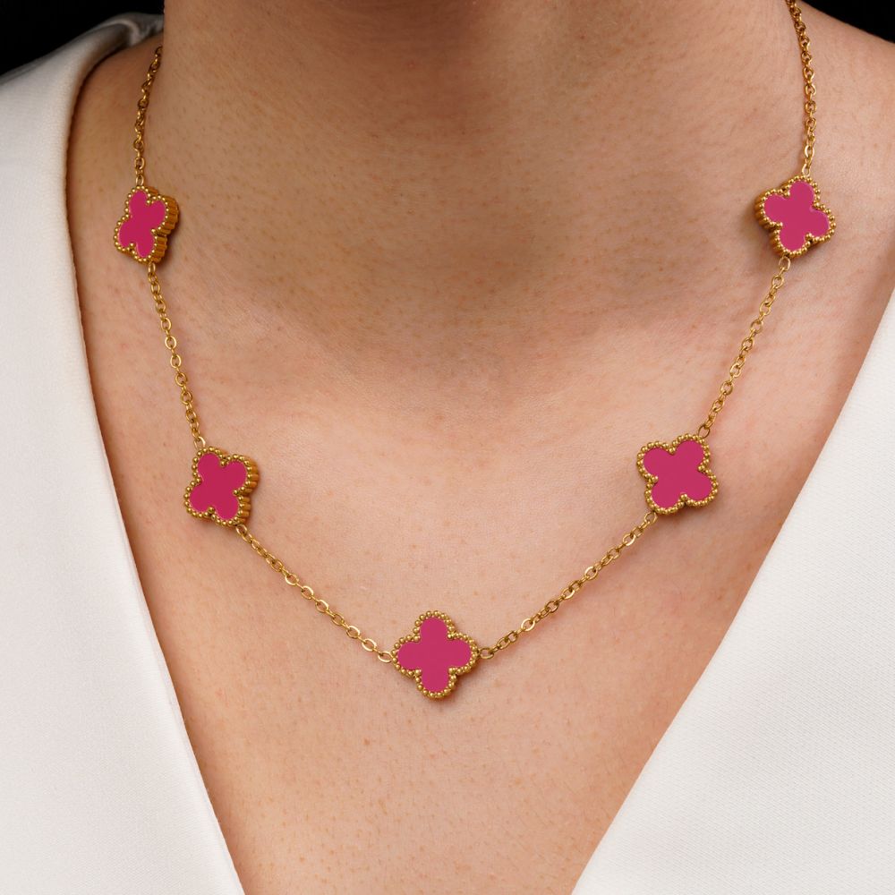 تصویر گردنبند ونکلیف سرخابی طلایی استیل 304