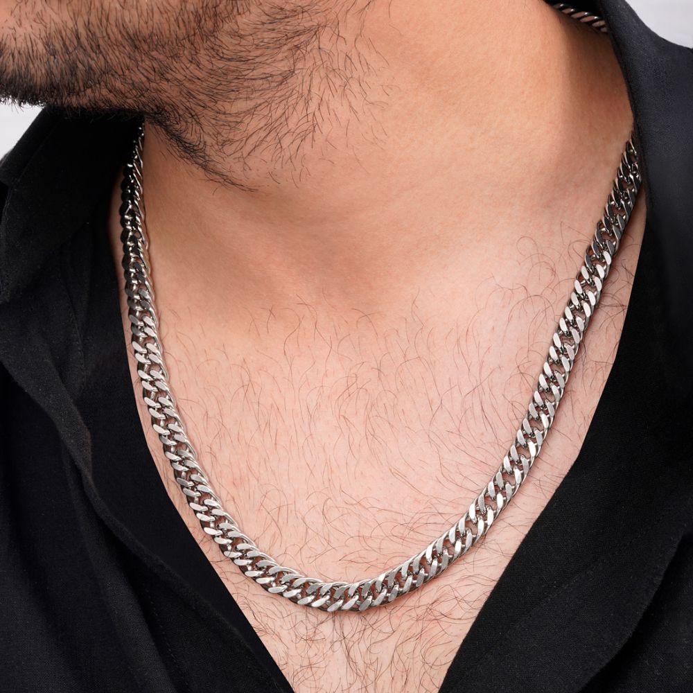 تصویر زنجیر استیل 304 کارتیر دوبل تراش 9میل سفید