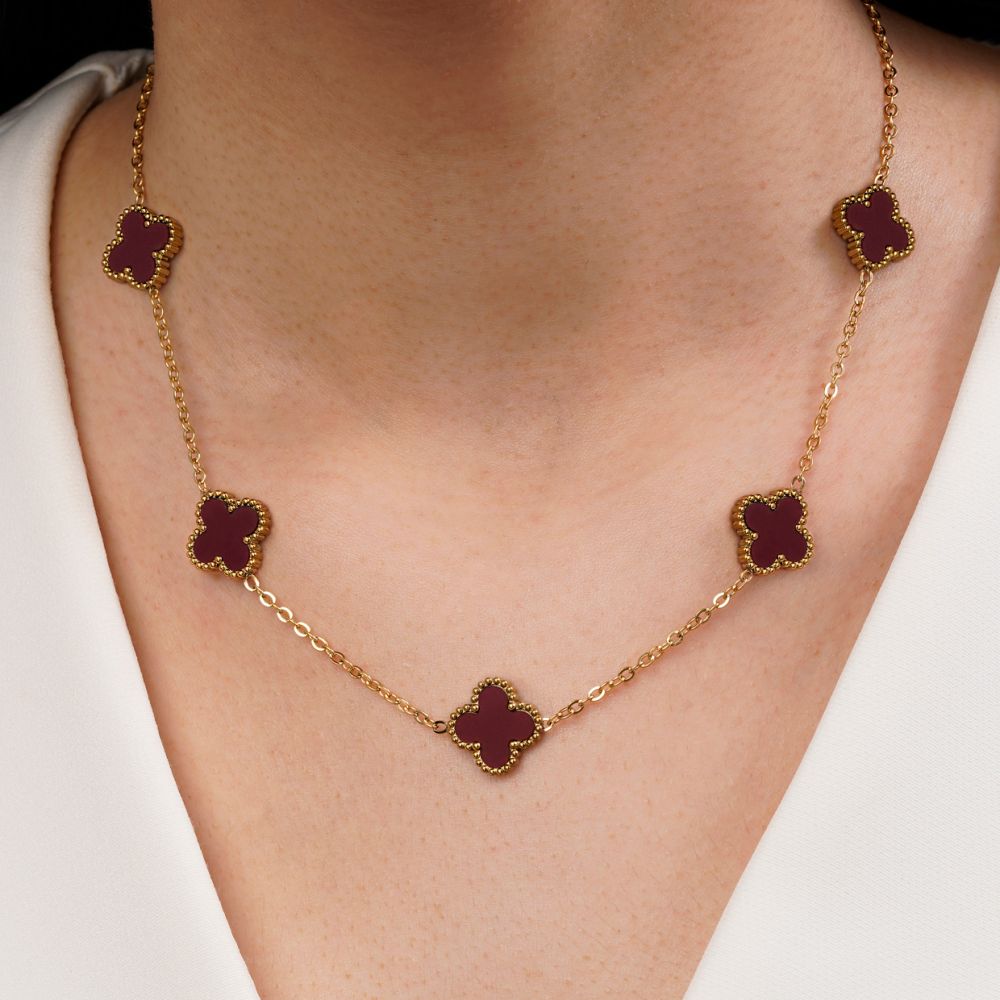 گردنبند استیل304 ونکلیف زرشکی 15میل طلایی