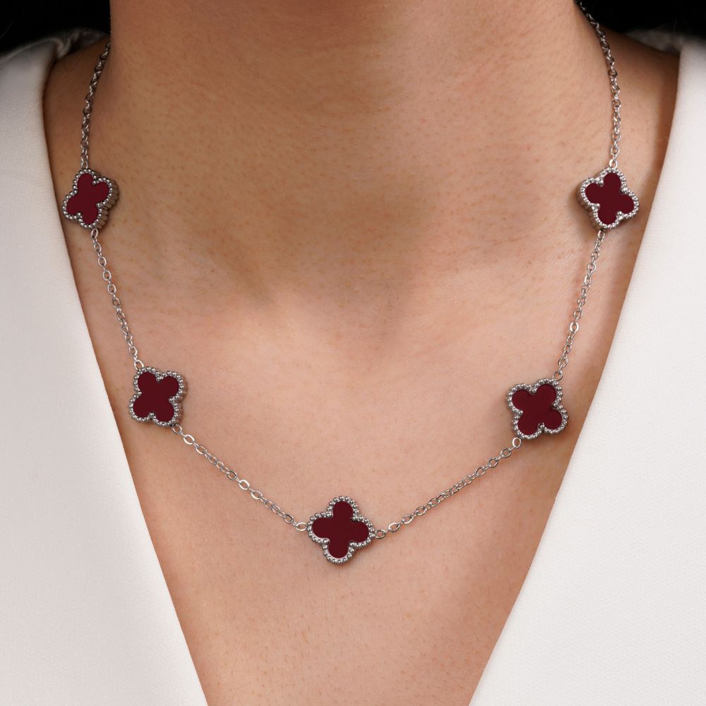 تصویر گردنبند استیل304 ونکلیف زرشکی 15میل سفید