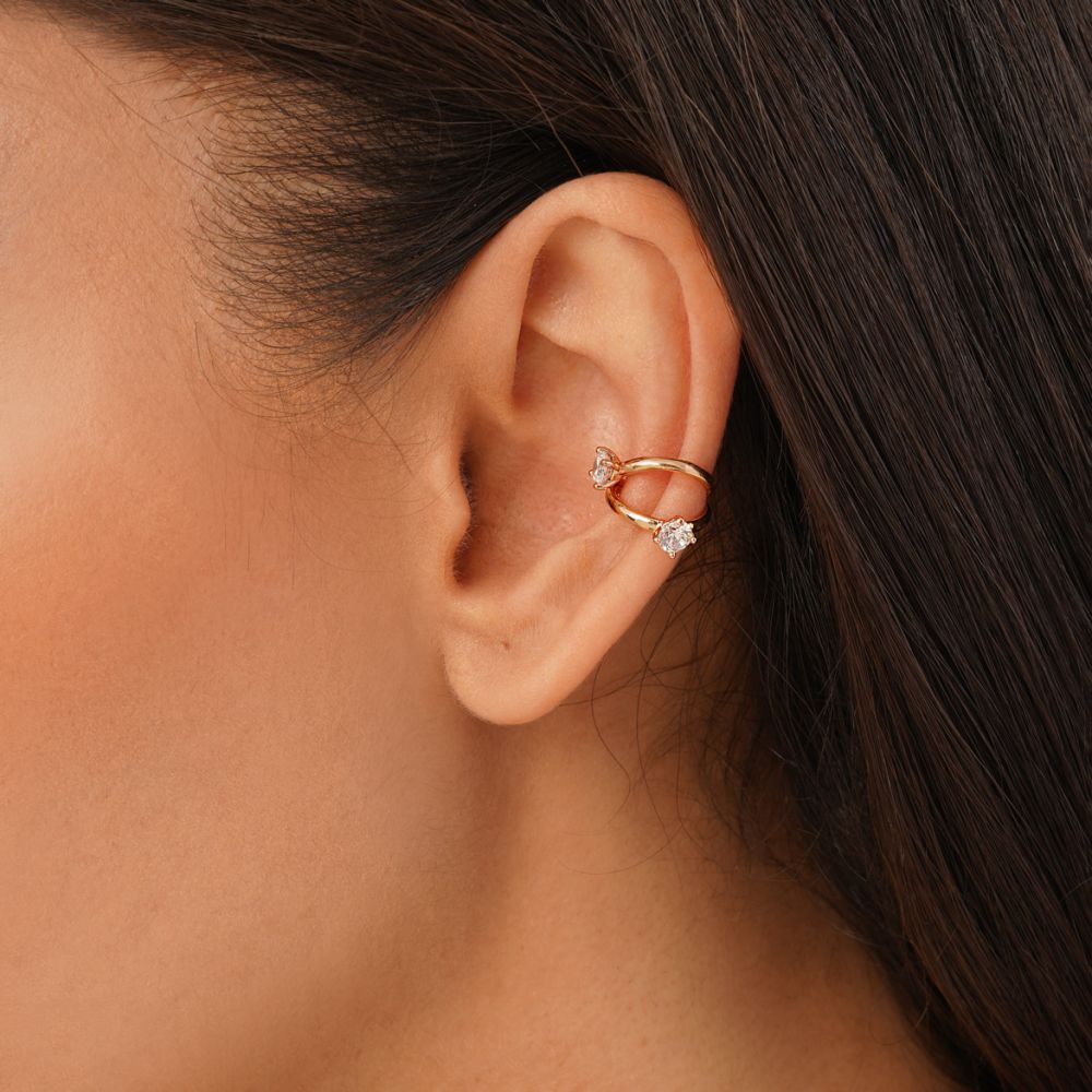 تصویر گوشواره شوپینگ ایرکاف حلقه ای نگین دار طلایی