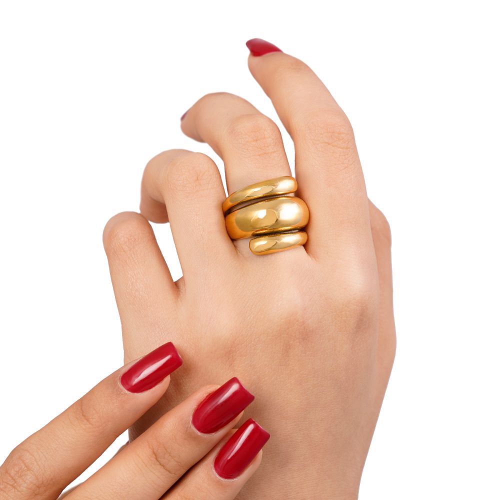 انگشتر استیل 304 طرح دار طلایی(پک 3 عددی)