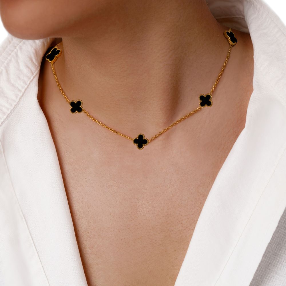 گردنبند استیل304 ونکلیف مشکی طلایی 11میل طلایی