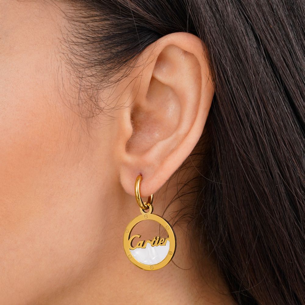 تصویر گوشواره استیل 304 کارتیر سفید طلایی