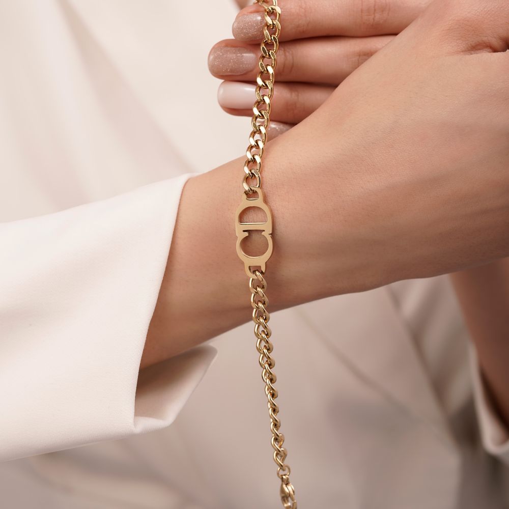 دستبند استیل 304 زنجیری کریستین دیور  طلایی