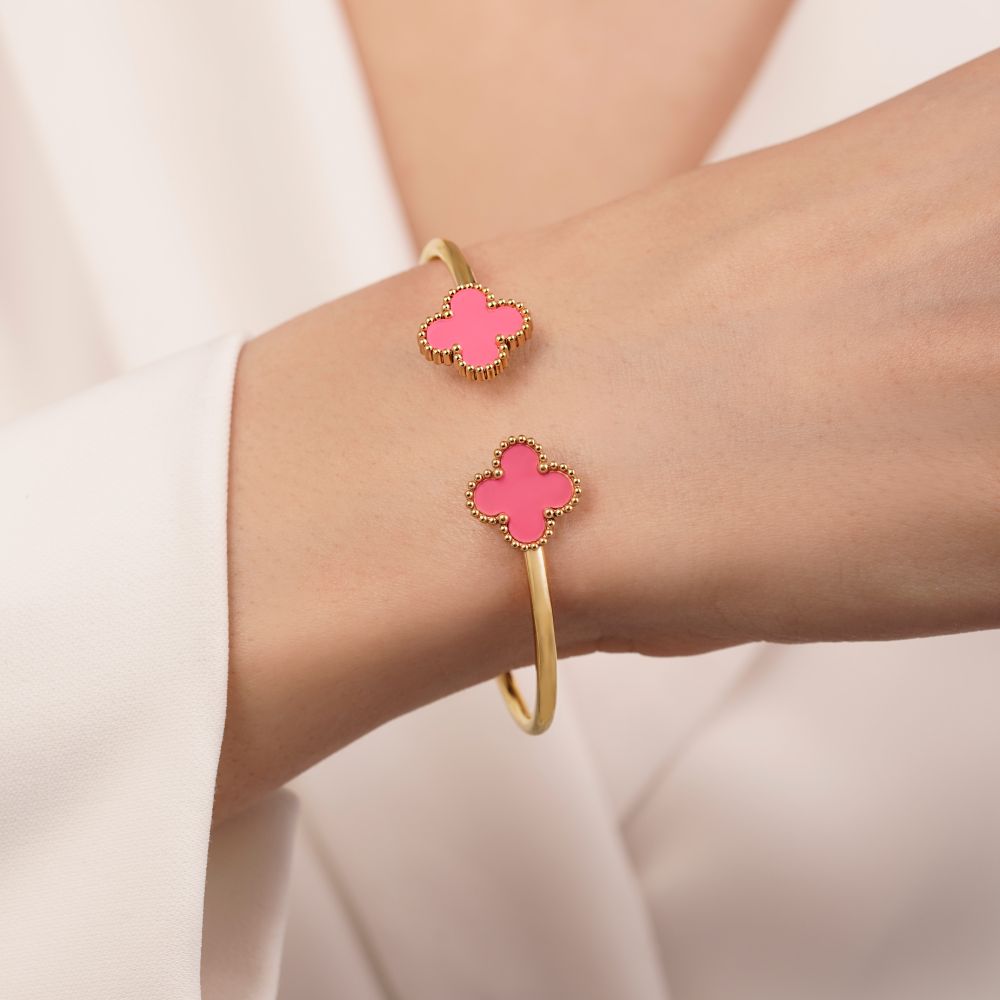 تصویر دستبند النگویی استیل304 ونکلیف سرخابی 13 میل طلایی(فری سایز)