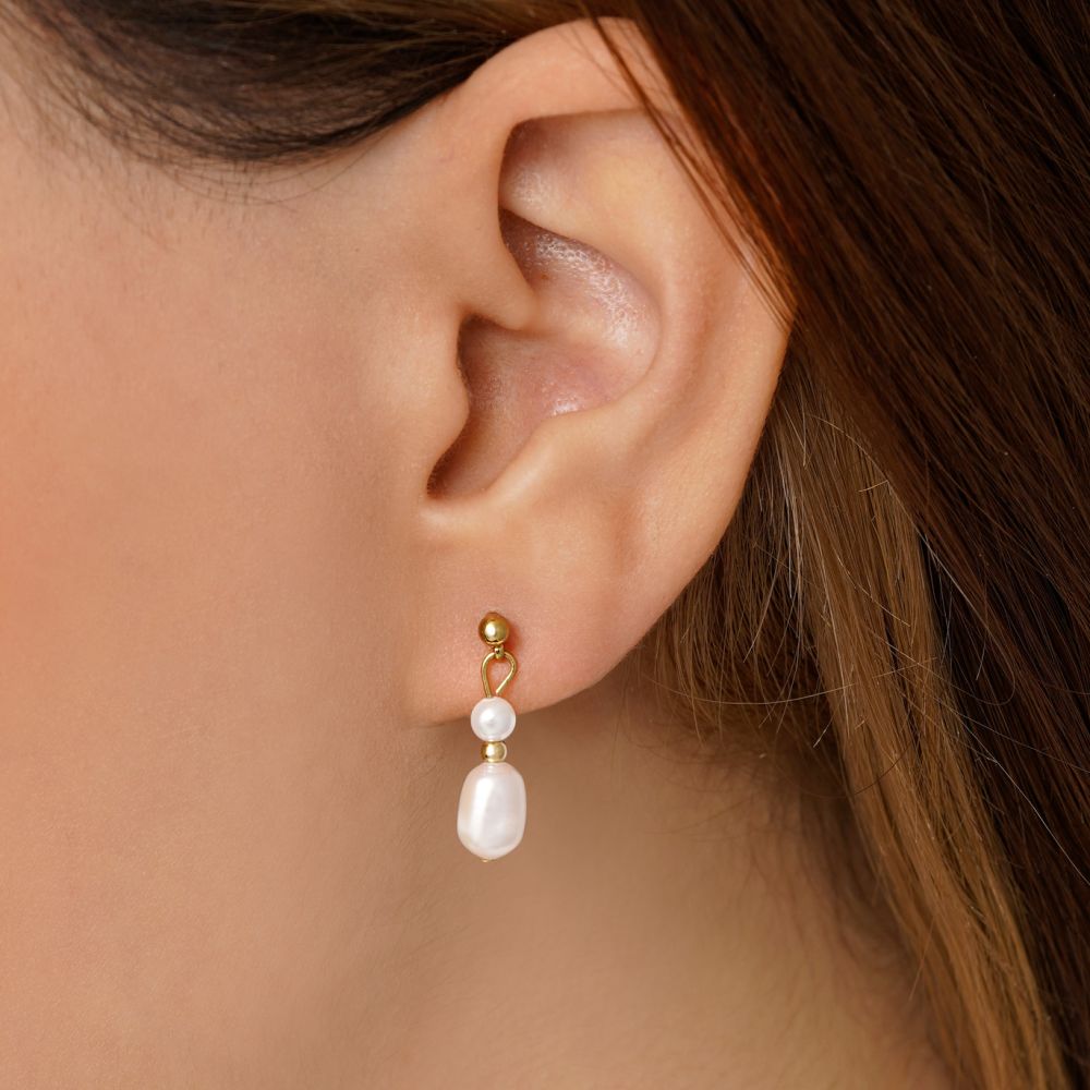 تصویر گوشواره شوپینگ TTM مرواریدی طلایی