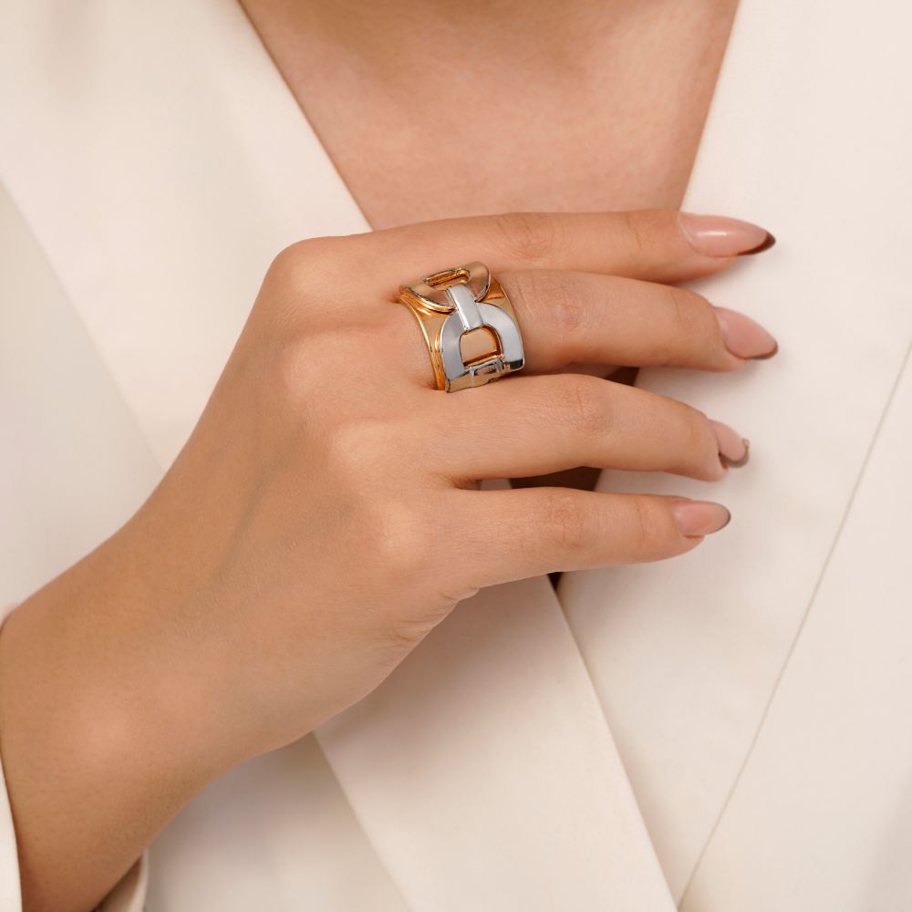 تصویر انگشتر طرح دار تیتانیوم دورنگ