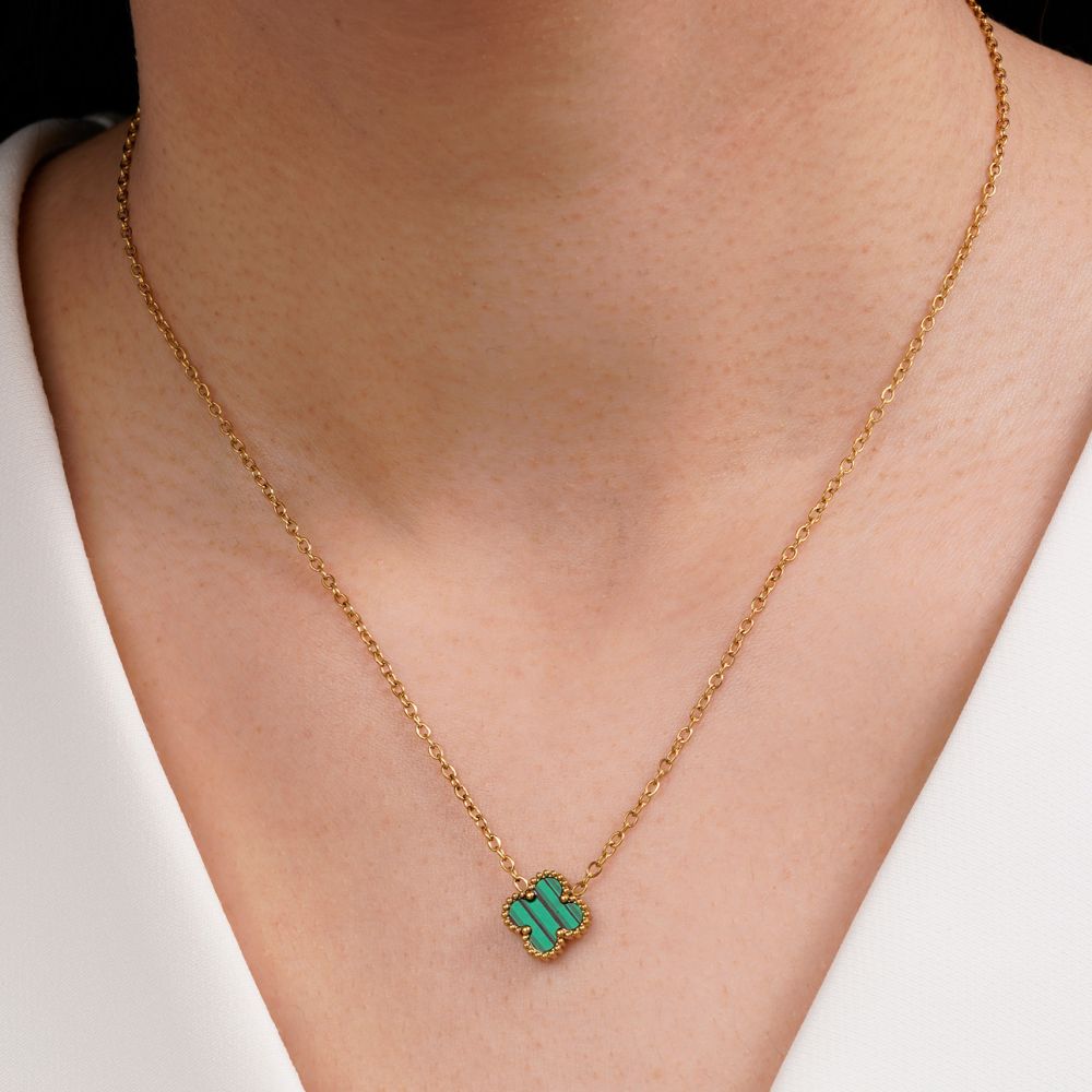 گردنبند استیل304 ونکلیف سبز 11میل طلایی