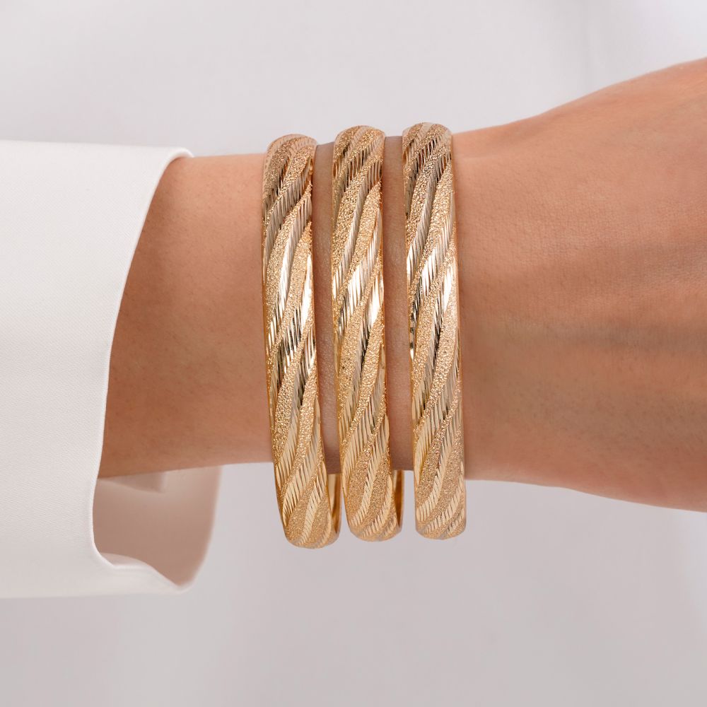 تصویر النگو 8 میل زنانه کد801 طلایی ضمانتی(بسته3 عددی)