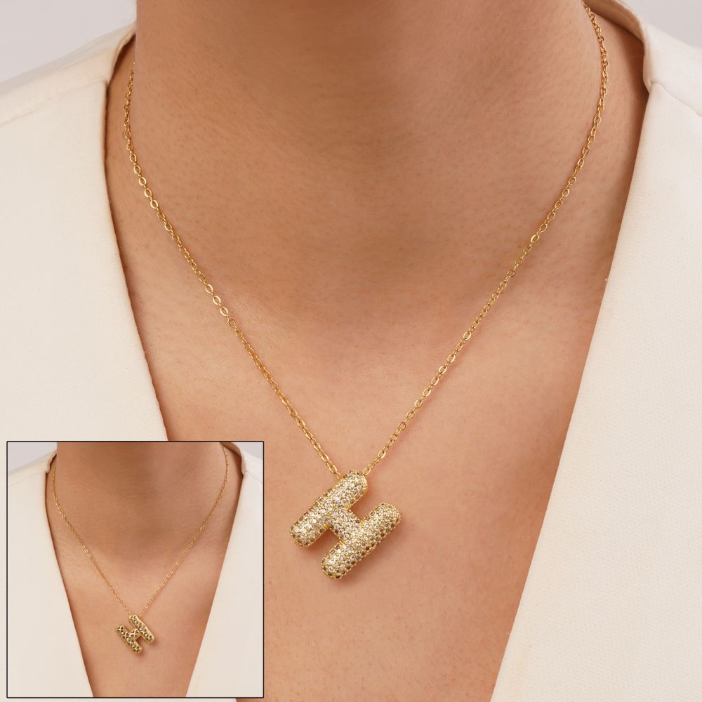 تصویر گردنبند رادیوم پلاک دار حروف H طلایی