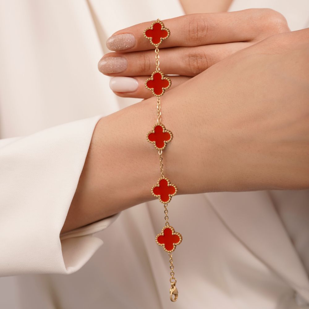 تصویر دستبند استیل304 ونکلیف 15 میل قرمز طلایی