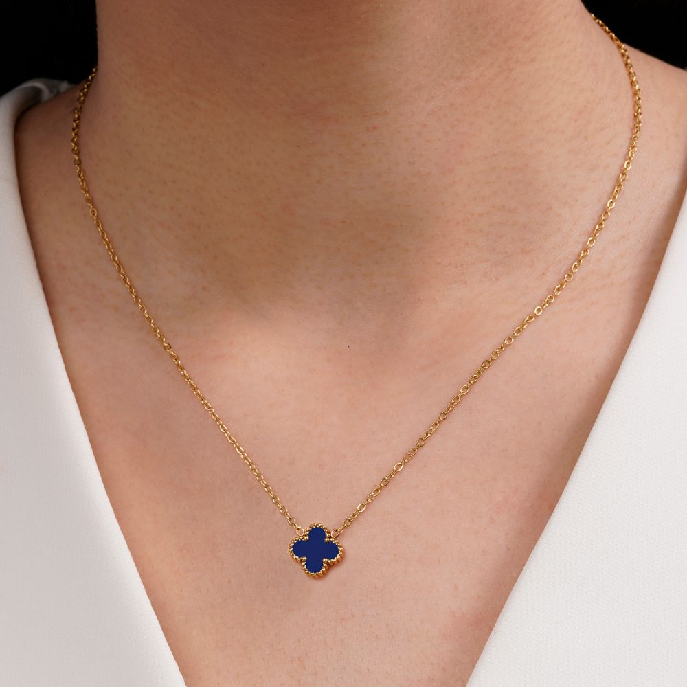 گردنبند استیل304 ونکلیف سرمه ای 11میل طلایی