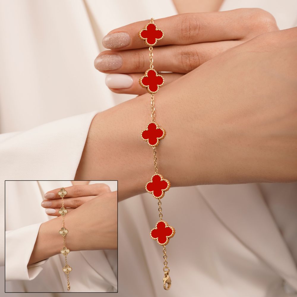 تصویر دستبند استیل304 ونکلیف 13 میل قرمز طلایی