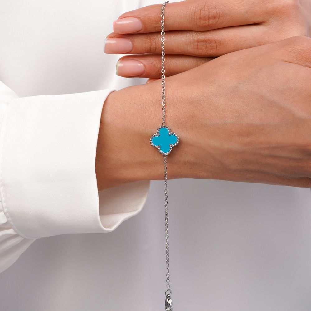 تصویر دستبند ونکلیف آبی سفید استیل 304  