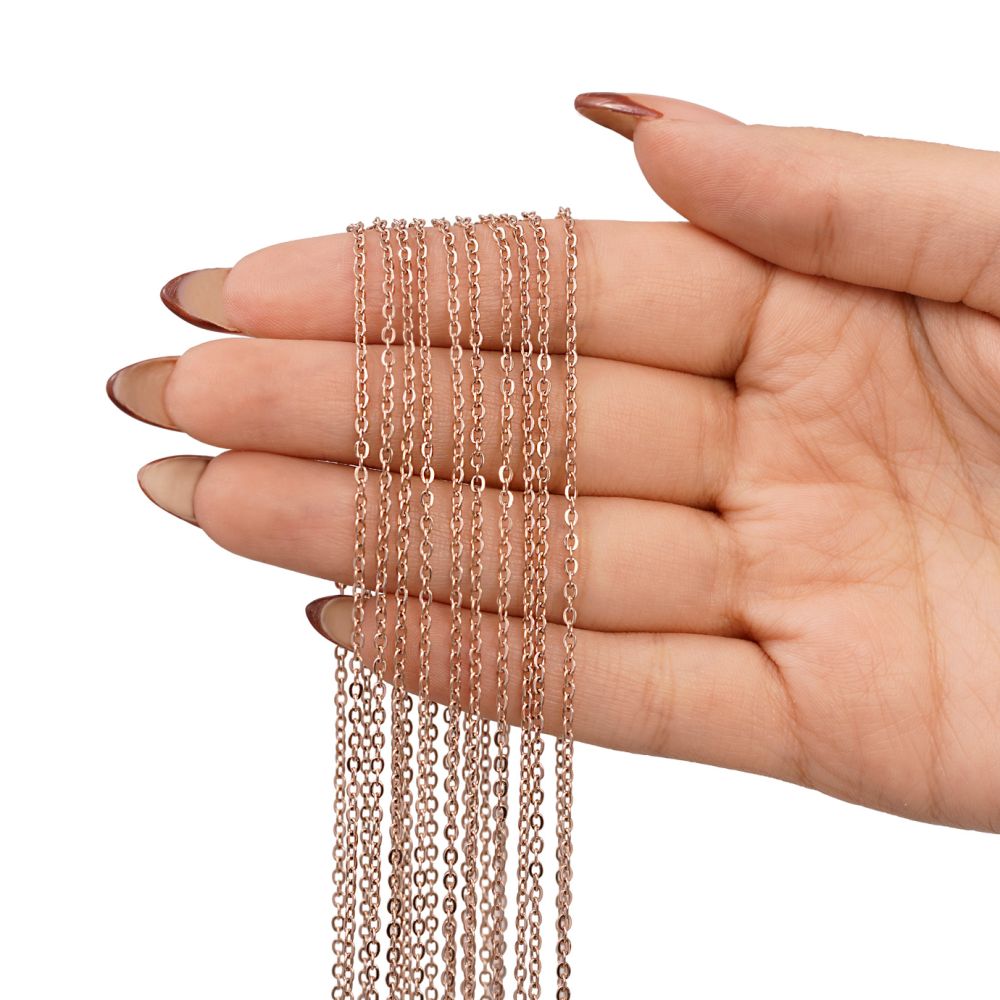 تصویر زنجیر استیل 304 دیپلمات 0.3 میل رزگلد 35 سانت(بسته 10 عددی)