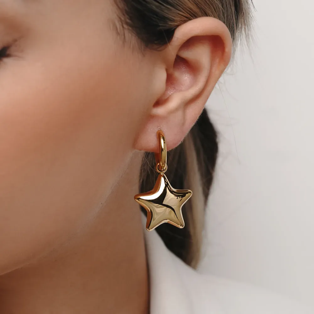 تصویر گوشواره استیل 316 آویزدار طلایی