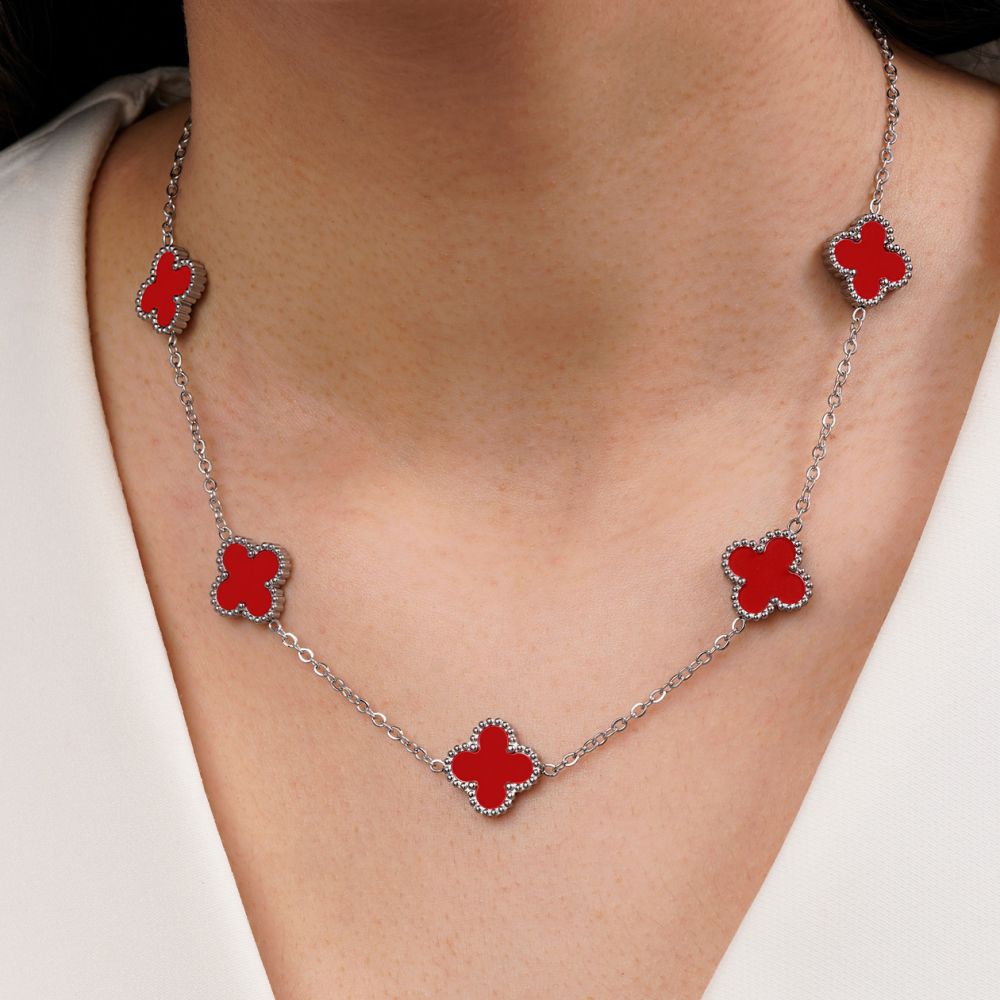 تصویر گردنبند استیل304 ونکلیف قرمز 15میل سفید