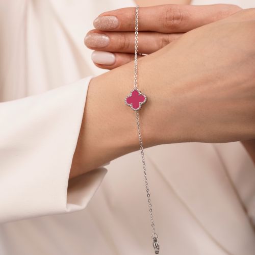 دستبند استیل304 ونکلیف 13 میل سرخابی سفید