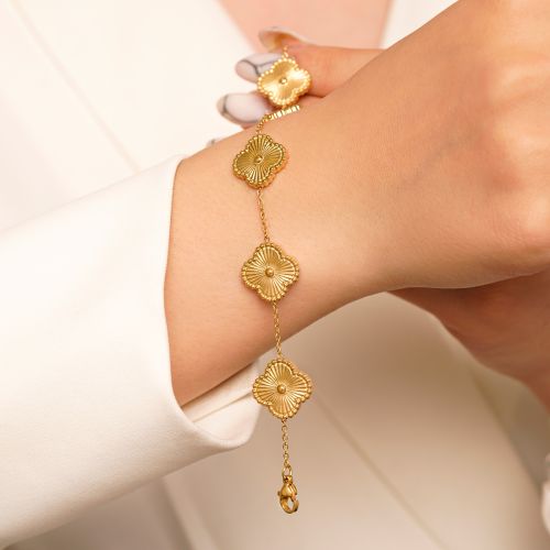 دستبند استیل 304 (Van cleef) ون کلیف 15میل طلایی