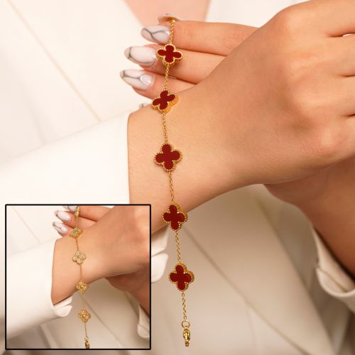 دستبند استیل 304 (Van cleef) ون کلیف قرمز 13میل طلایی( 2رنگ)