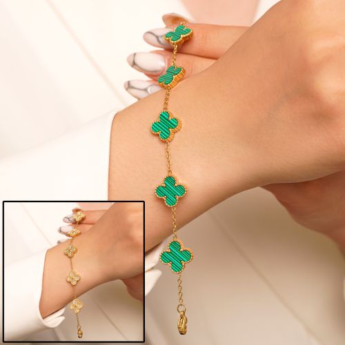 دستبند استیل 304 (Van cleef) ون کلیف سبز 13میل طلایی( 2رنگ)