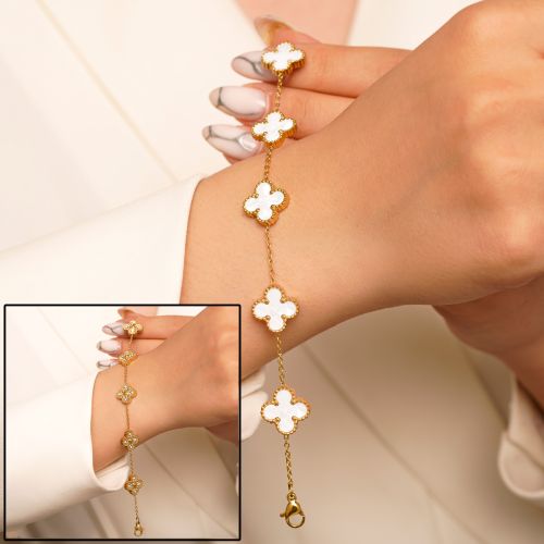 دستبند استیل 304 (Van cleef) ون کلیف سفید 13میل طلایی( 2رنگ)