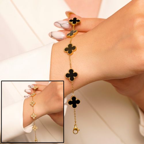 دستبند استیل 304 (Van cleef) ون کلیف مشکی 13میل طلایی( 2رنگ)