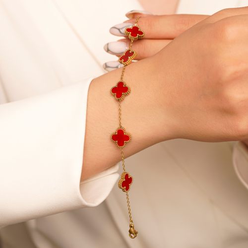 دستبند استیل304 (Van cleef) ون کلیف قرمز 13میل طلایی